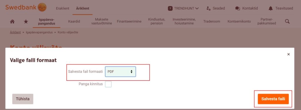 Juhend pangakonto väljavõte
