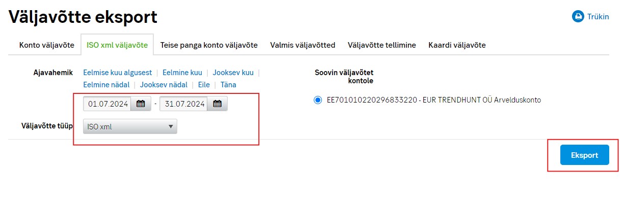 Väljavõtte ekport raamatupidajale